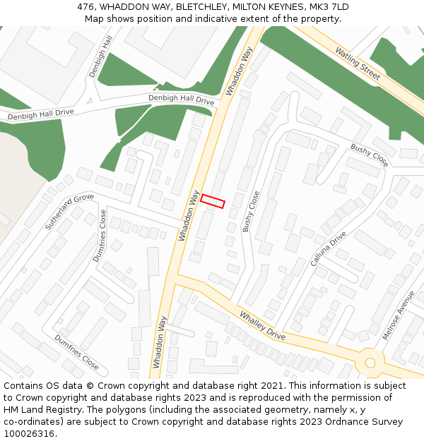 476, WHADDON WAY, BLETCHLEY, MILTON KEYNES, MK3 7LD: Location map and indicative extent of plot