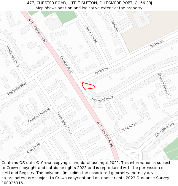 477, CHESTER ROAD, LITTLE SUTTON, ELLESMERE PORT, CH66 3RJ: Location map and indicative extent of plot