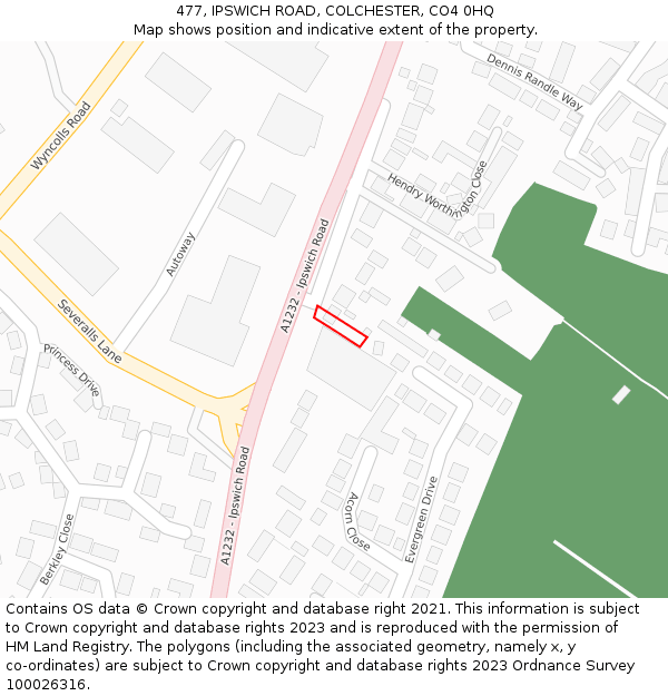 477, IPSWICH ROAD, COLCHESTER, CO4 0HQ: Location map and indicative extent of plot