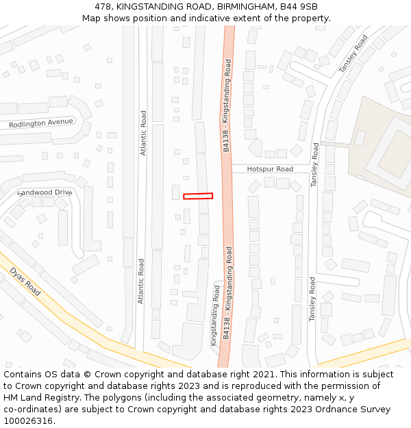 478, KINGSTANDING ROAD, BIRMINGHAM, B44 9SB: Location map and indicative extent of plot