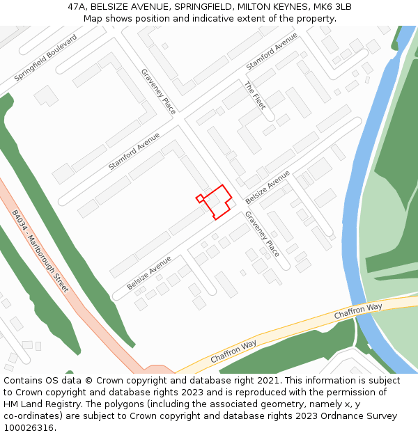 47A, BELSIZE AVENUE, SPRINGFIELD, MILTON KEYNES, MK6 3LB: Location map and indicative extent of plot