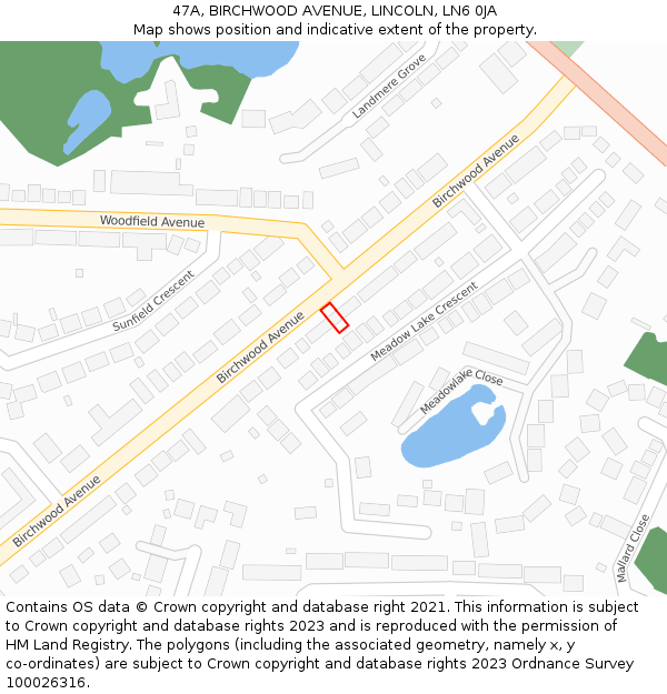 47A, BIRCHWOOD AVENUE, LINCOLN, LN6 0JA: Location map and indicative extent of plot