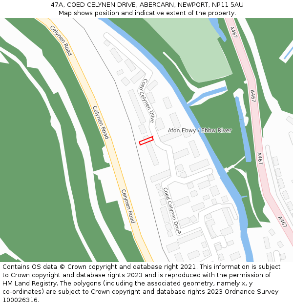 47A, COED CELYNEN DRIVE, ABERCARN, NEWPORT, NP11 5AU: Location map and indicative extent of plot