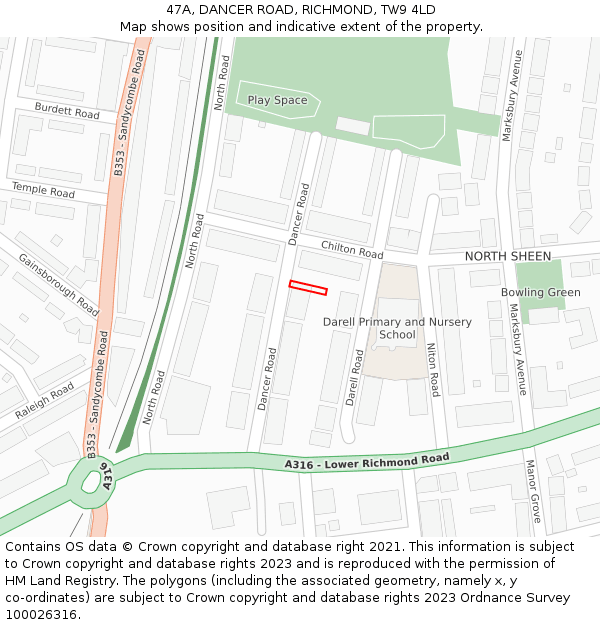 47A, DANCER ROAD, RICHMOND, TW9 4LD: Location map and indicative extent of plot