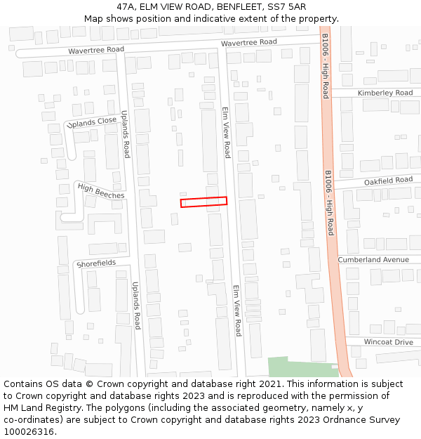 47A, ELM VIEW ROAD, BENFLEET, SS7 5AR: Location map and indicative extent of plot