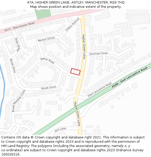 47A, HIGHER GREEN LANE, ASTLEY, MANCHESTER, M29 7HQ: Location map and indicative extent of plot