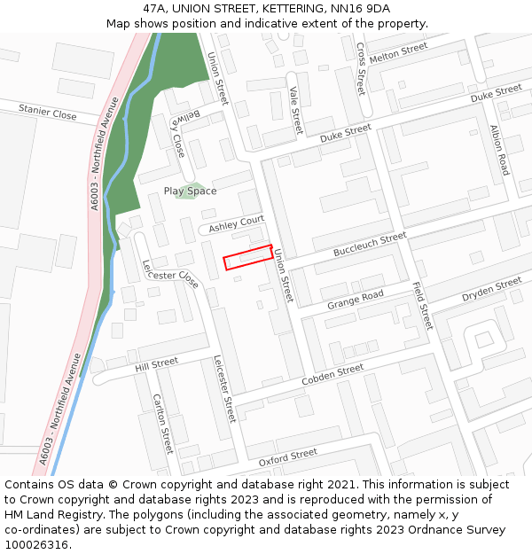 47A, UNION STREET, KETTERING, NN16 9DA: Location map and indicative extent of plot