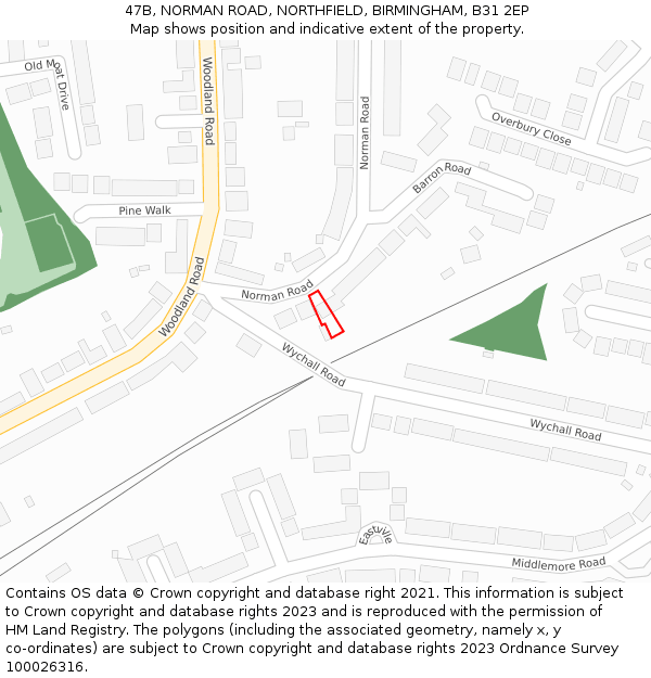 47B, NORMAN ROAD, NORTHFIELD, BIRMINGHAM, B31 2EP: Location map and indicative extent of plot