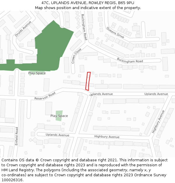 47C, UPLANDS AVENUE, ROWLEY REGIS, B65 9PU: Location map and indicative extent of plot