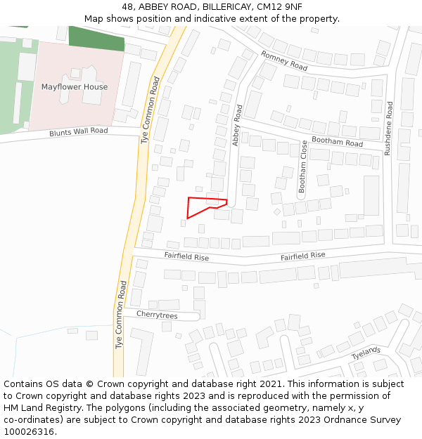 48, ABBEY ROAD, BILLERICAY, CM12 9NF: Location map and indicative extent of plot