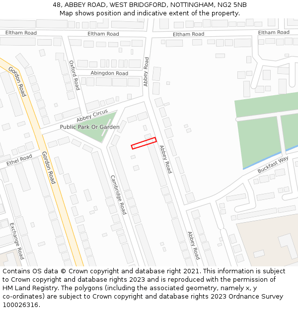 48, ABBEY ROAD, WEST BRIDGFORD, NOTTINGHAM, NG2 5NB: Location map and indicative extent of plot