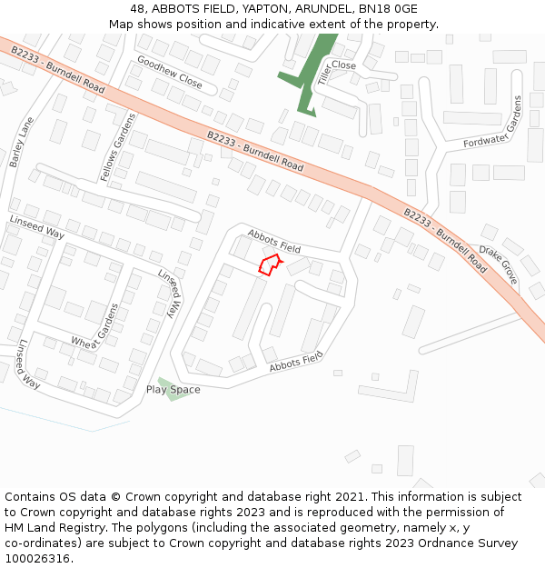 48, ABBOTS FIELD, YAPTON, ARUNDEL, BN18 0GE: Location map and indicative extent of plot