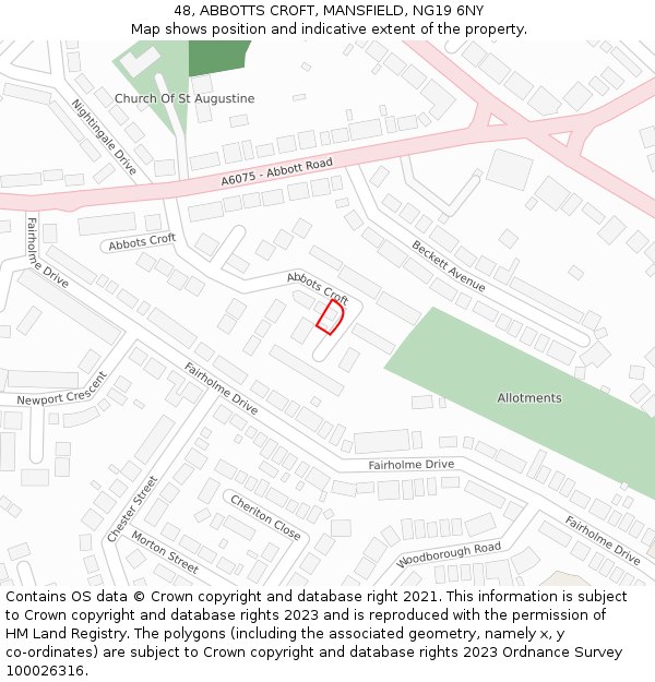 48, ABBOTTS CROFT, MANSFIELD, NG19 6NY: Location map and indicative extent of plot