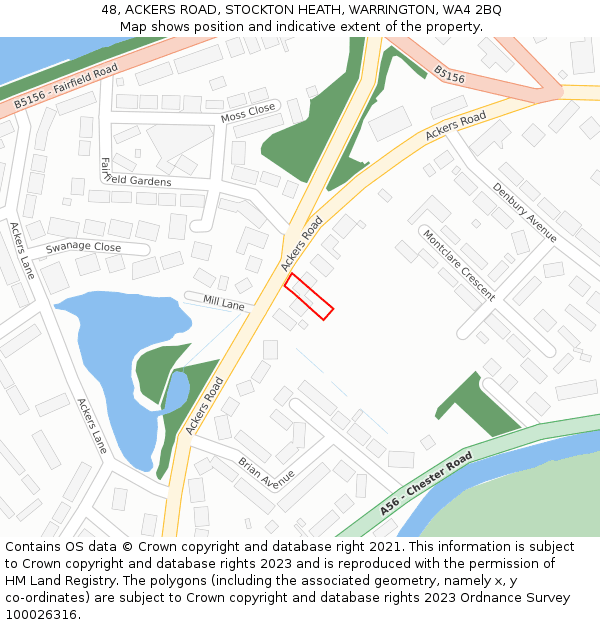 48, ACKERS ROAD, STOCKTON HEATH, WARRINGTON, WA4 2BQ: Location map and indicative extent of plot