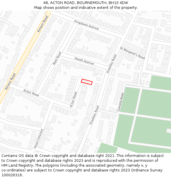 48, ACTON ROAD, BOURNEMOUTH, BH10 4DW: Location map and indicative extent of plot