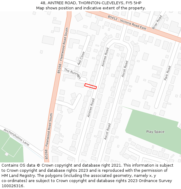 48, AINTREE ROAD, THORNTON-CLEVELEYS, FY5 5HP: Location map and indicative extent of plot