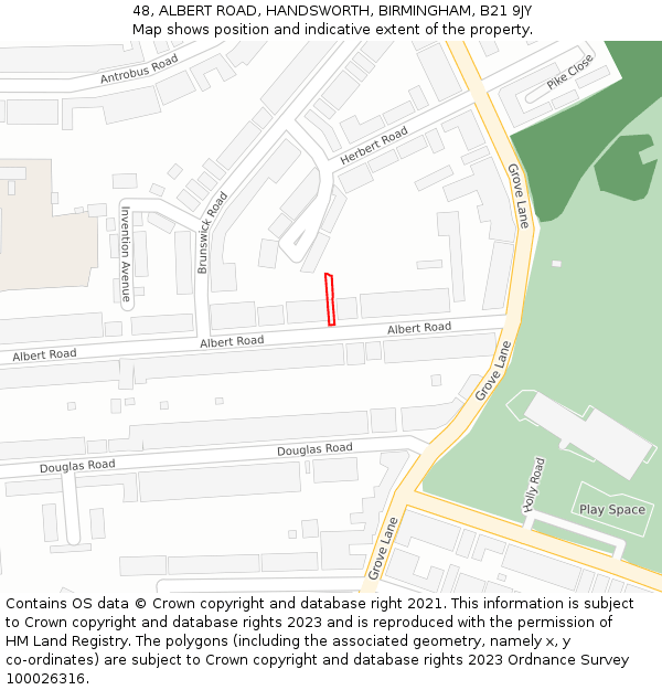 48, ALBERT ROAD, HANDSWORTH, BIRMINGHAM, B21 9JY: Location map and indicative extent of plot