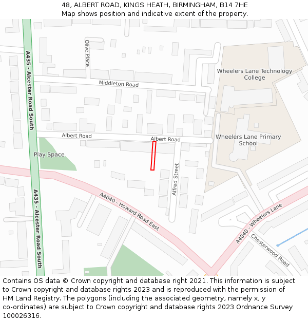 48, ALBERT ROAD, KINGS HEATH, BIRMINGHAM, B14 7HE: Location map and indicative extent of plot