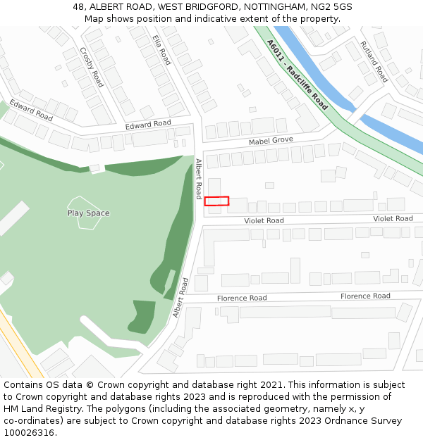 48, ALBERT ROAD, WEST BRIDGFORD, NOTTINGHAM, NG2 5GS: Location map and indicative extent of plot