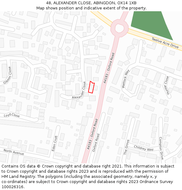 48, ALEXANDER CLOSE, ABINGDON, OX14 1XB: Location map and indicative extent of plot