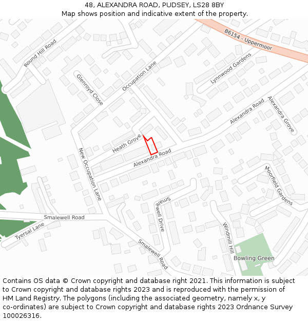 48, ALEXANDRA ROAD, PUDSEY, LS28 8BY: Location map and indicative extent of plot