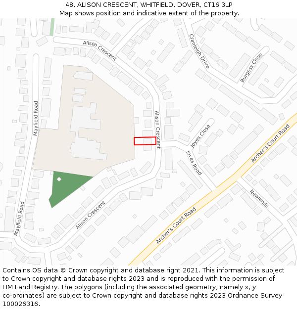 48, ALISON CRESCENT, WHITFIELD, DOVER, CT16 3LP: Location map and indicative extent of plot