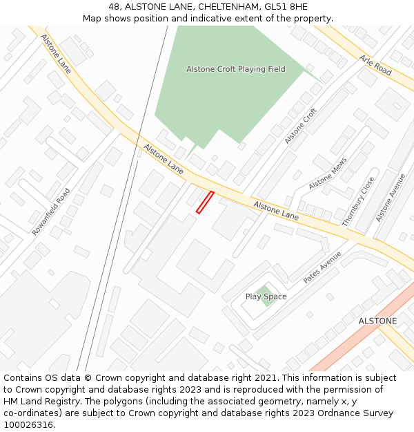 48, ALSTONE LANE, CHELTENHAM, GL51 8HE: Location map and indicative extent of plot