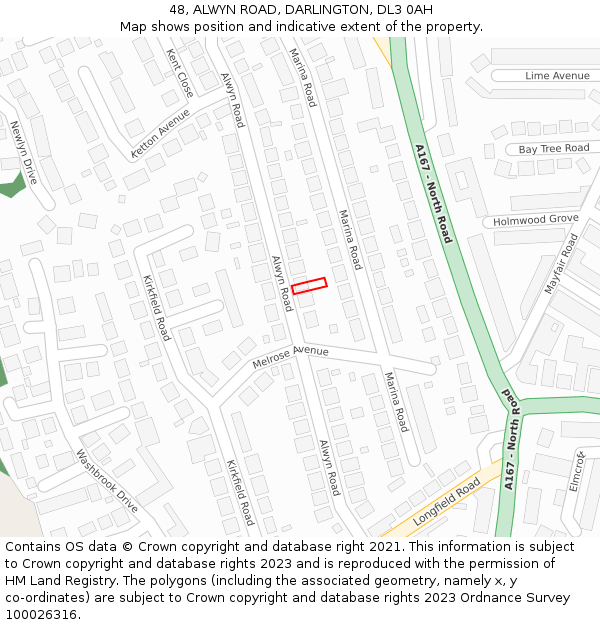 48, ALWYN ROAD, DARLINGTON, DL3 0AH: Location map and indicative extent of plot