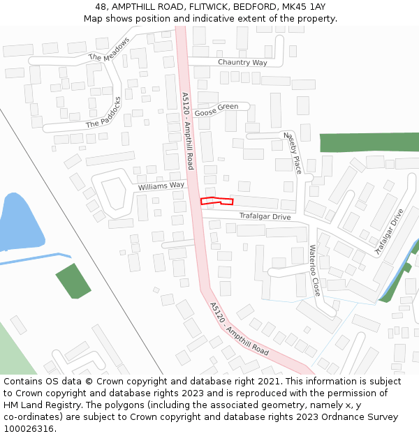 48, AMPTHILL ROAD, FLITWICK, BEDFORD, MK45 1AY: Location map and indicative extent of plot