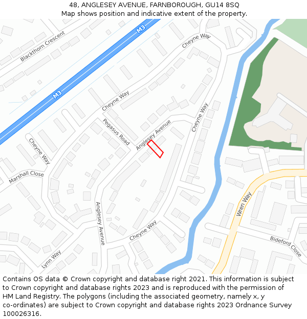 48, ANGLESEY AVENUE, FARNBOROUGH, GU14 8SQ: Location map and indicative extent of plot