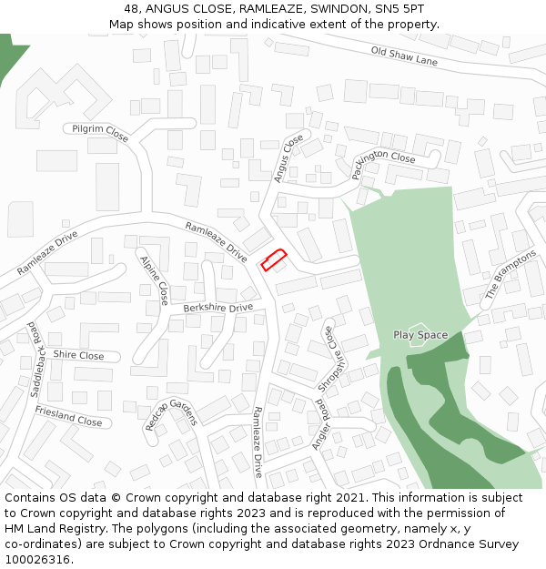 48, ANGUS CLOSE, RAMLEAZE, SWINDON, SN5 5PT: Location map and indicative extent of plot