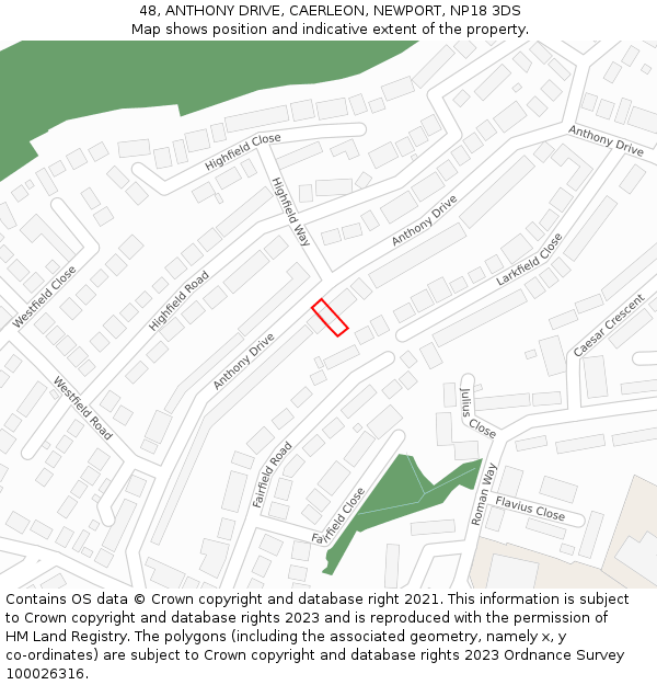 48, ANTHONY DRIVE, CAERLEON, NEWPORT, NP18 3DS: Location map and indicative extent of plot