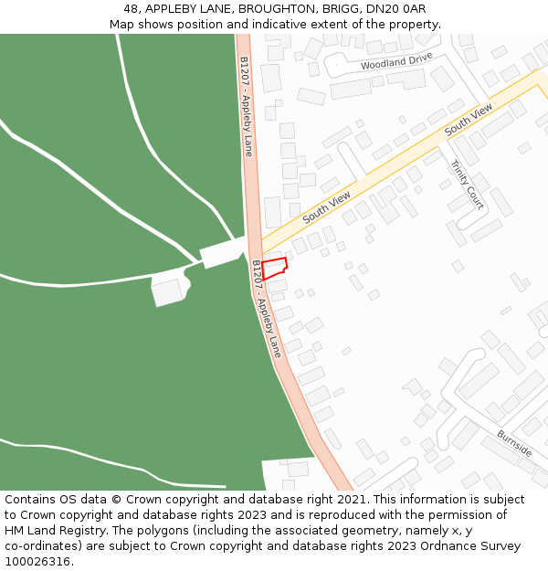 48, APPLEBY LANE, BROUGHTON, BRIGG, DN20 0AR: Location map and indicative extent of plot