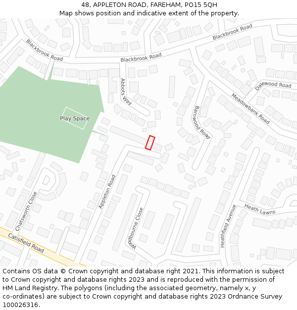 48, APPLETON ROAD, FAREHAM, PO15 5QH: Location map and indicative extent of plot