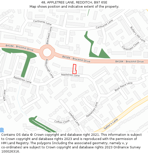 48, APPLETREE LANE, REDDITCH, B97 6SE: Location map and indicative extent of plot