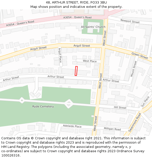 48, ARTHUR STREET, RYDE, PO33 3BU: Location map and indicative extent of plot