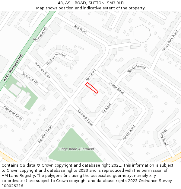 48, ASH ROAD, SUTTON, SM3 9LB: Location map and indicative extent of plot