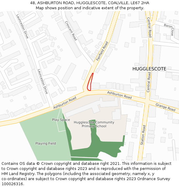 48, ASHBURTON ROAD, HUGGLESCOTE, COALVILLE, LE67 2HA: Location map and indicative extent of plot