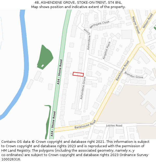 48, ASHENDENE GROVE, STOKE-ON-TRENT, ST4 8NL: Location map and indicative extent of plot