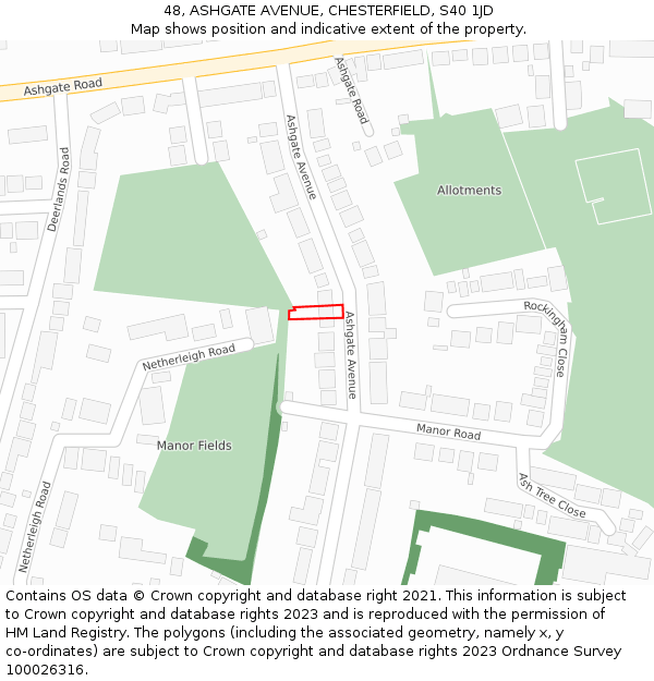 48, ASHGATE AVENUE, CHESTERFIELD, S40 1JD: Location map and indicative extent of plot
