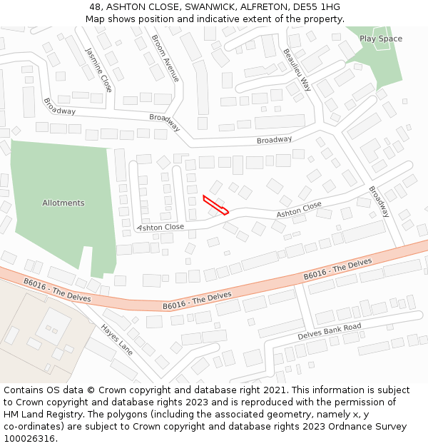 48, ASHTON CLOSE, SWANWICK, ALFRETON, DE55 1HG: Location map and indicative extent of plot