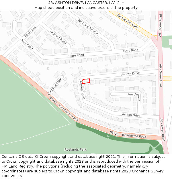 48, ASHTON DRIVE, LANCASTER, LA1 2LH: Location map and indicative extent of plot