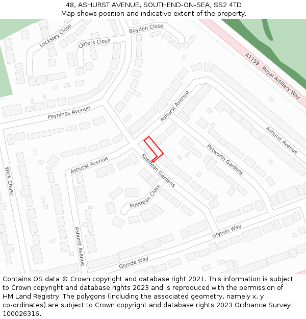 48, ASHURST AVENUE, SOUTHEND-ON-SEA, SS2 4TD: Location map and indicative extent of plot