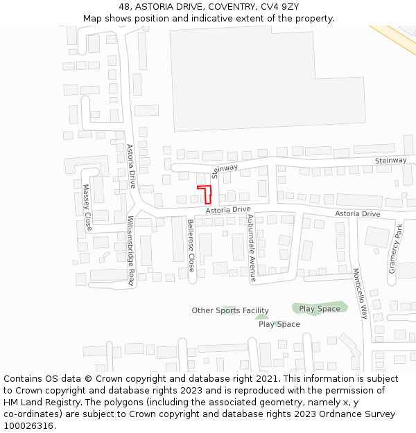 48, ASTORIA DRIVE, COVENTRY, CV4 9ZY: Location map and indicative extent of plot