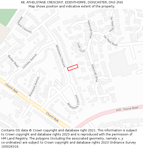 48, ATHELSTANE CRESCENT, EDENTHORPE, DONCASTER, DN3 2NG: Location map and indicative extent of plot