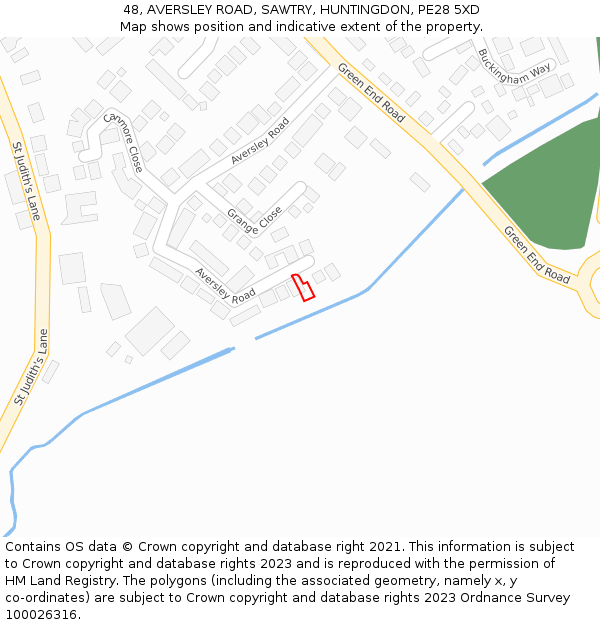 48, AVERSLEY ROAD, SAWTRY, HUNTINGDON, PE28 5XD: Location map and indicative extent of plot