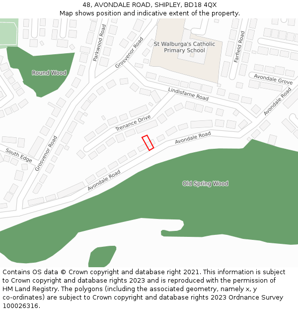 48, AVONDALE ROAD, SHIPLEY, BD18 4QX: Location map and indicative extent of plot