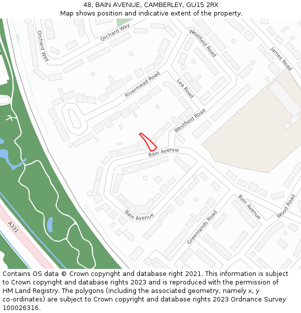 48, BAIN AVENUE, CAMBERLEY, GU15 2RX: Location map and indicative extent of plot