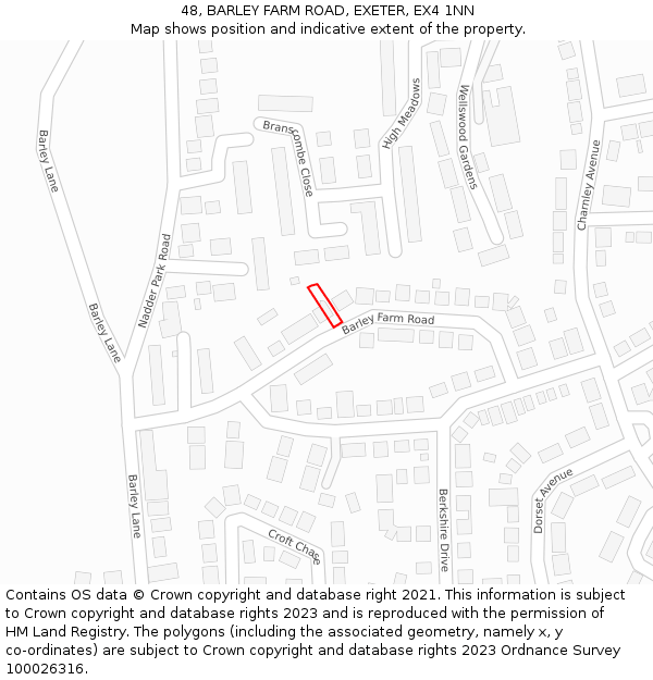 48, BARLEY FARM ROAD, EXETER, EX4 1NN: Location map and indicative extent of plot