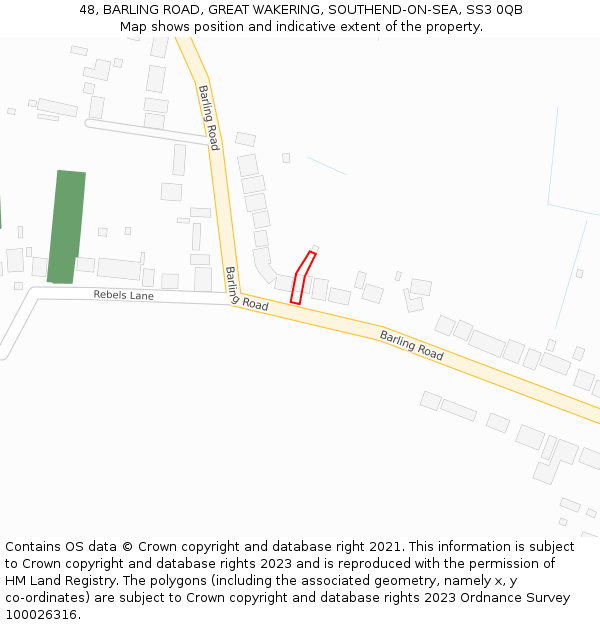 48, BARLING ROAD, GREAT WAKERING, SOUTHEND-ON-SEA, SS3 0QB: Location map and indicative extent of plot